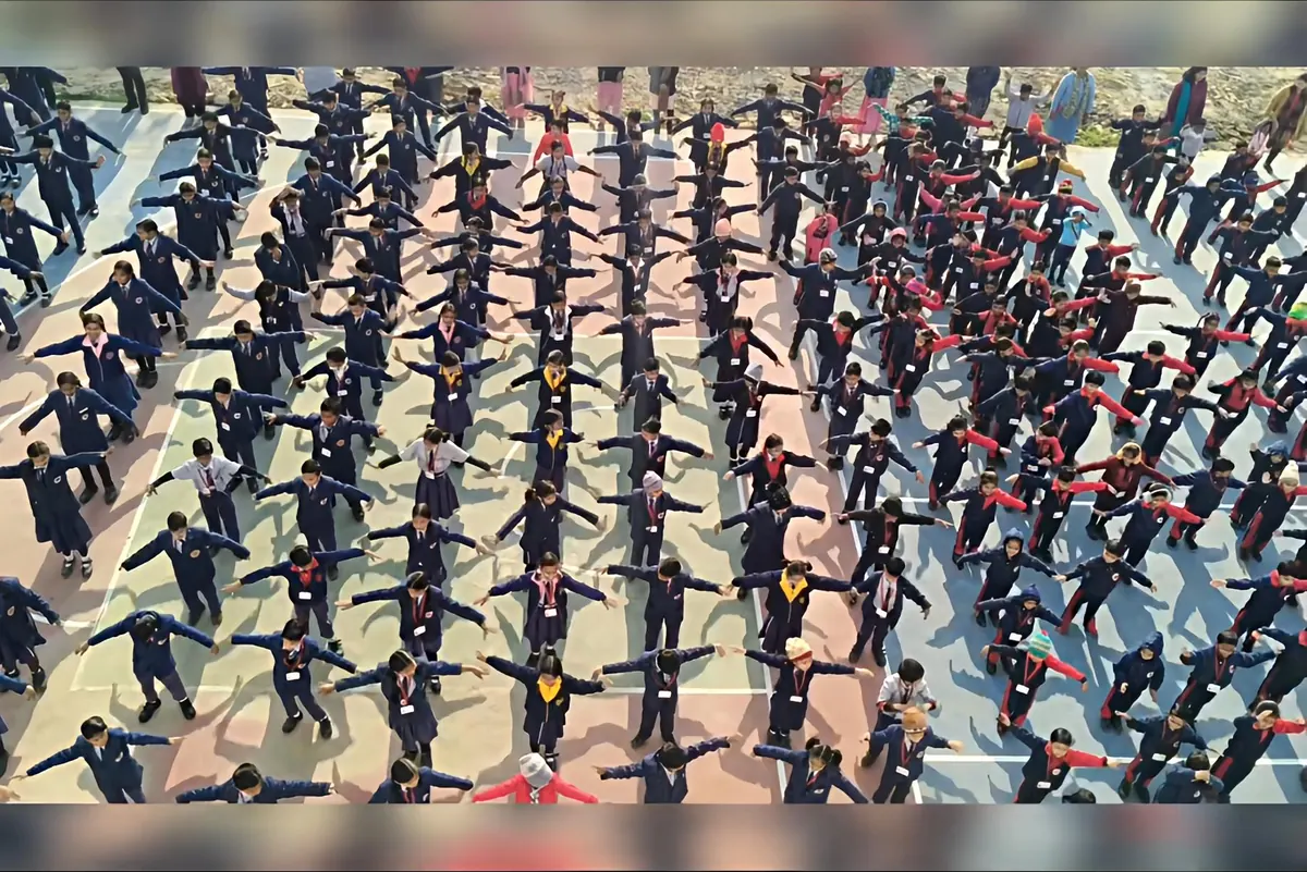 Students lined up for the morning assembly